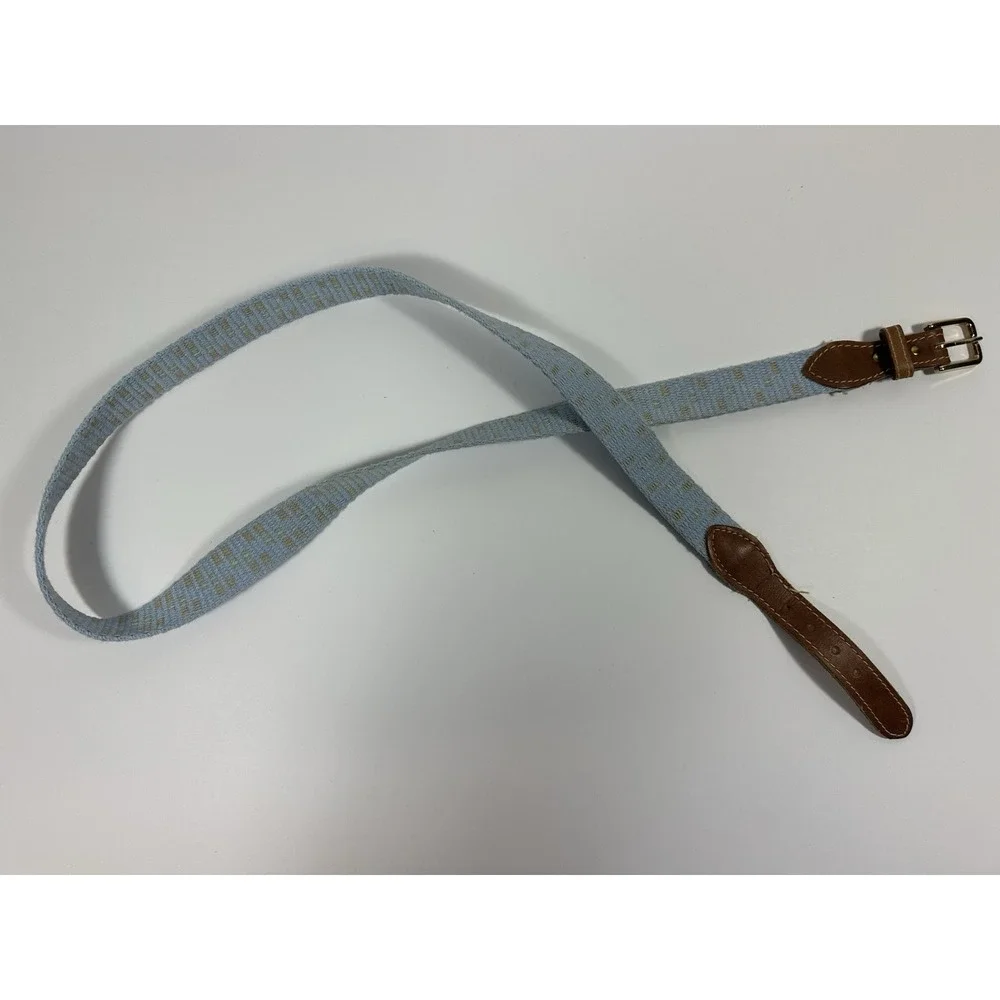 Light Pale Blue Cloth & Leather Belt Size 42 Preppy 1